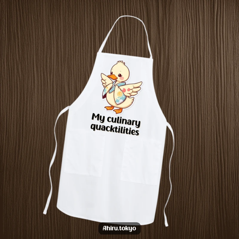 Funny Kimono Duck Apron: A duck wearing a decorative kimono bows while cooking, adding a humorous touch to kitchen duties.