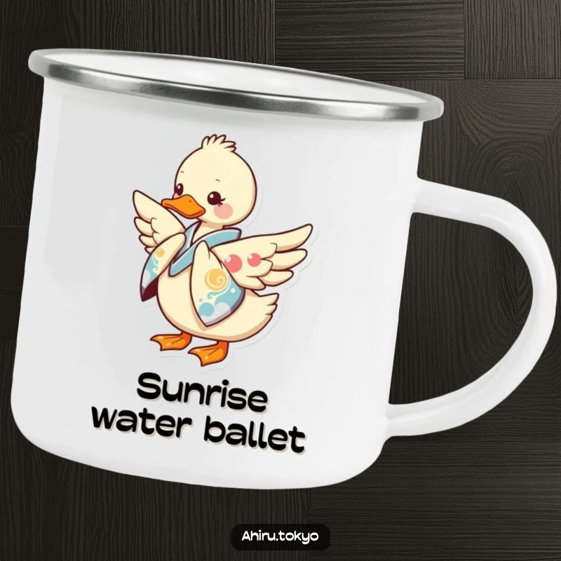 Funny Kimono Duck Camping Mug: A duck in a kimono bows elegantly, ready for outdoor adventures and morning coffee.