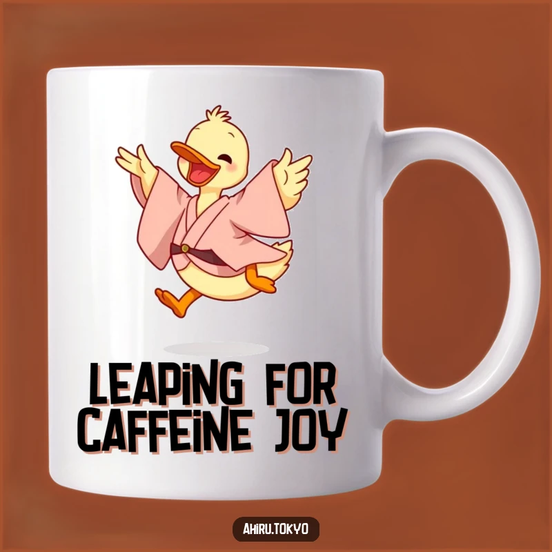 Funny Leaping Duck Mug: Energetic Kimono Design, Hilarious Gift for Joyful People
