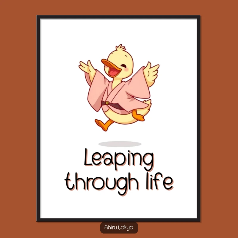 Funny Leaping Duck Digital Art: Energetic Kimono Print, Humorous Decor Gift