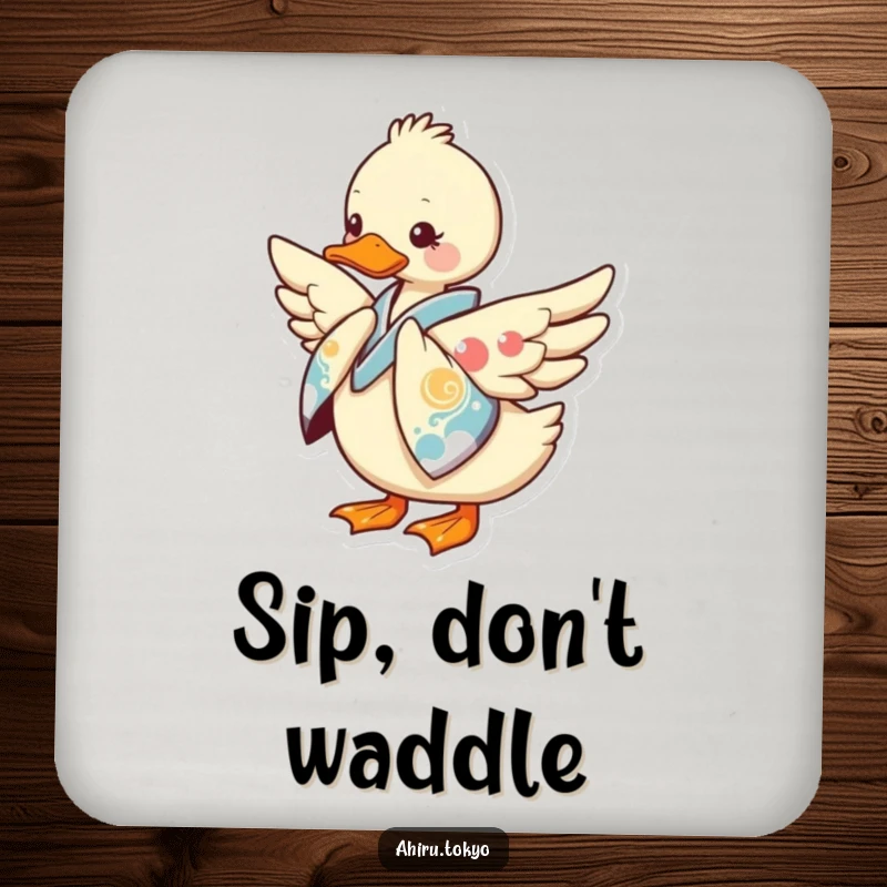 Funny Kimono Duck Coaster: A duck in a decorative kimono bows gracefully, protecting surfaces with a hint of humor.