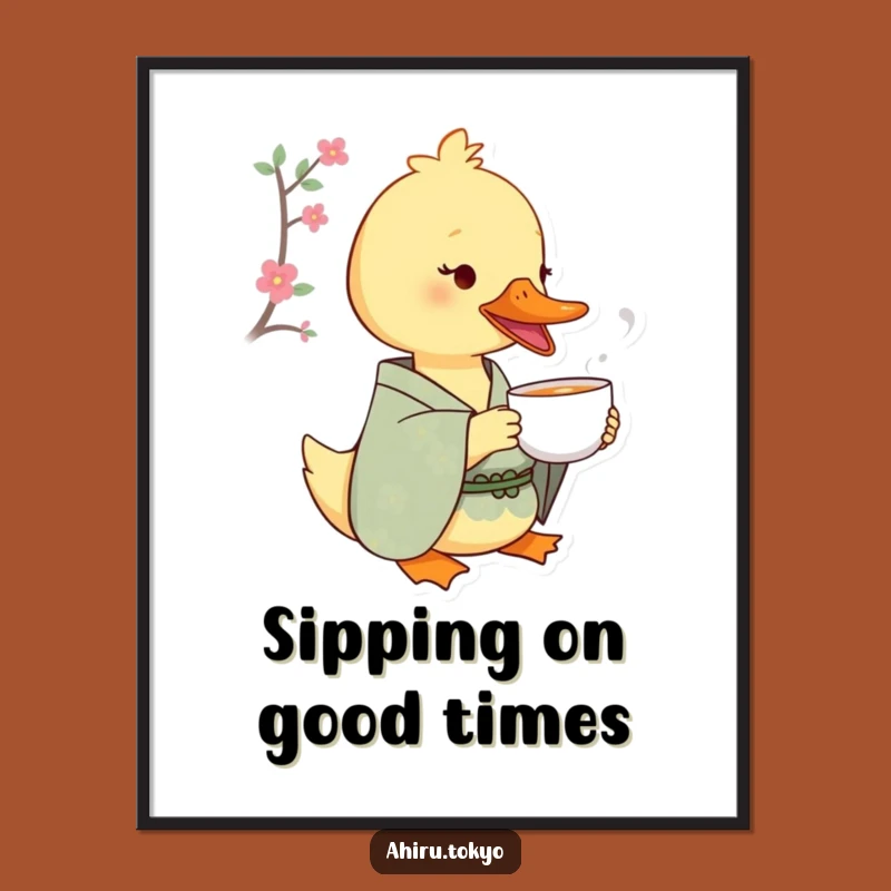 Funny Free Printable Wall Art: Tea-Sipping Kimono Duck - Charming Downloadable Decor!