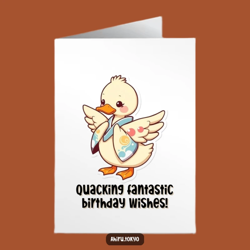 Free Printable Birthday Card: Funny Bowing Kimono Duck - Instant Download Gift