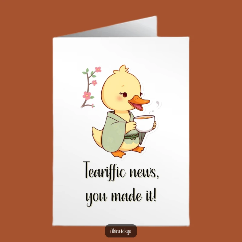 Free Printable Congrats Card: Tea-Sipping Kimono Duck - Elegant Downloadable Gift!