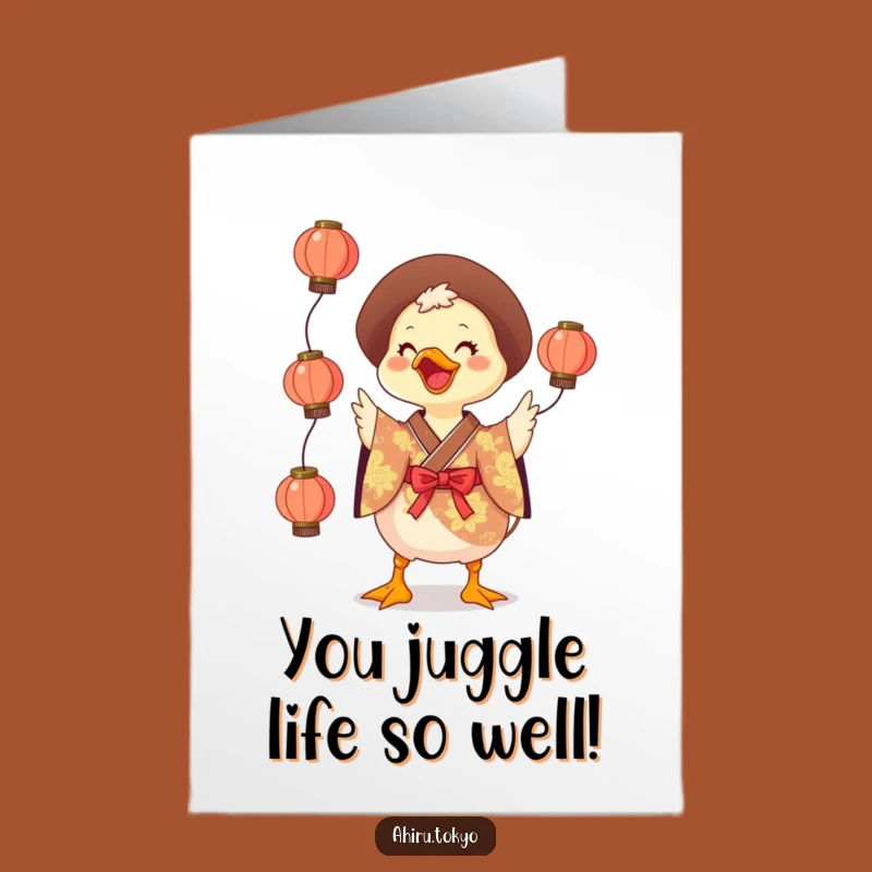 Free Printable Congrats Card: Juggling Kimono Duck - Humorous Downloadable Gift!
