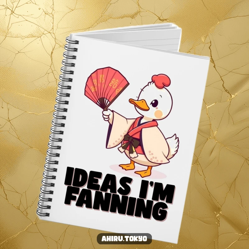 Funny Twirling Fan Duck Notebook: A duck in a ceremonial kimono twirls a fan, perfect for journaling with humorous flair.