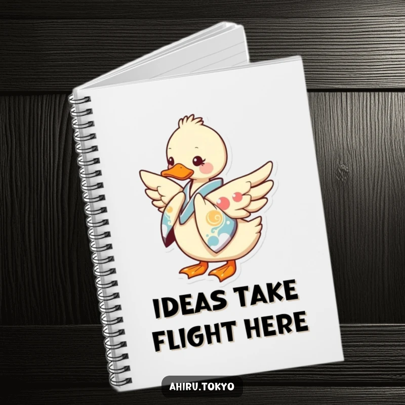 Funny Kimono Duck Notebook: A duck in a stylish kimono bows gracefully, perfect for jotting down notes with a humorous flair.