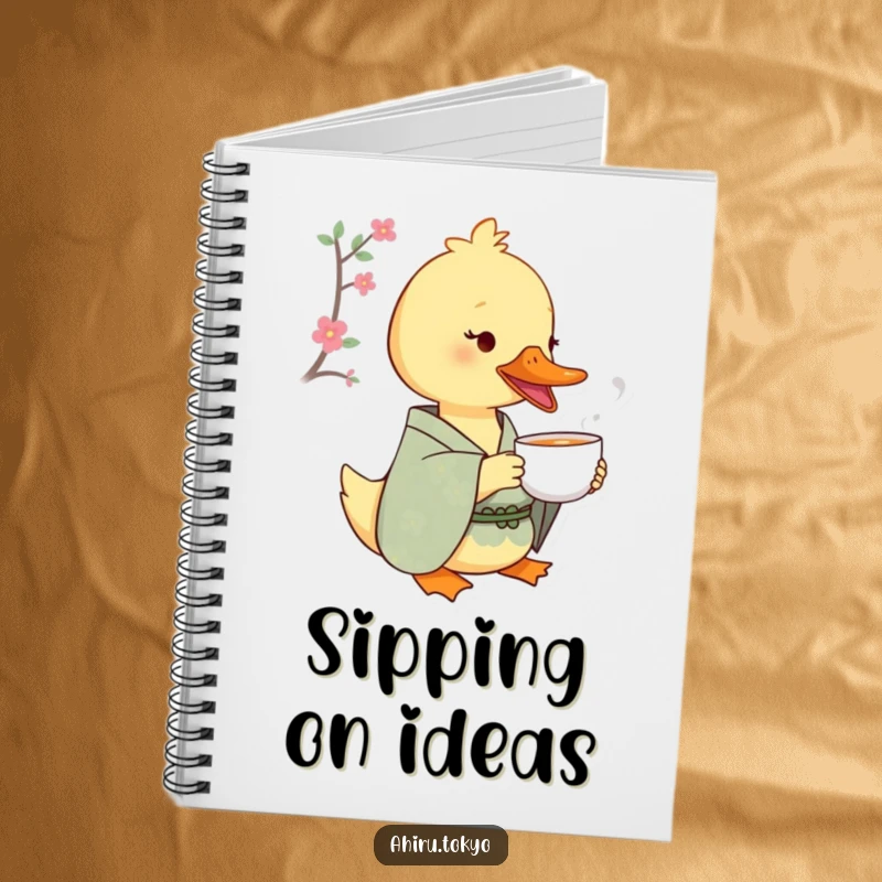 Funny Tea Sipping Duck Notebook: A duck in a patterned kimono sips tea with delight, perfect for journaling with a humorous and calm touch.