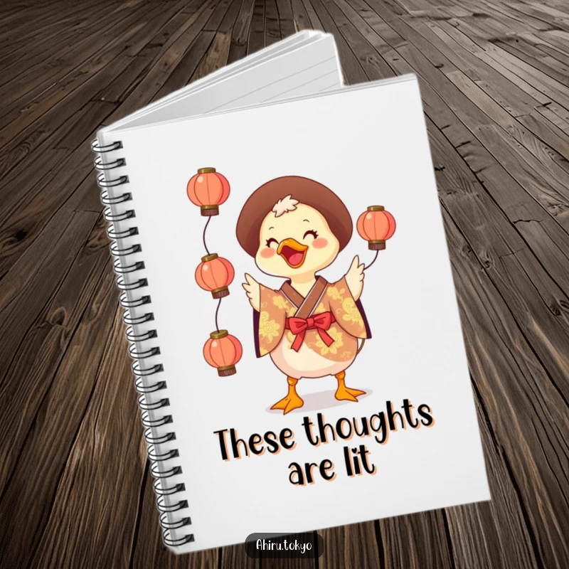 Funny Juggling Duck Notebook: A duck in a colorful kimono playfully juggles small lanterns, perfect for journaling with a humorous touch.