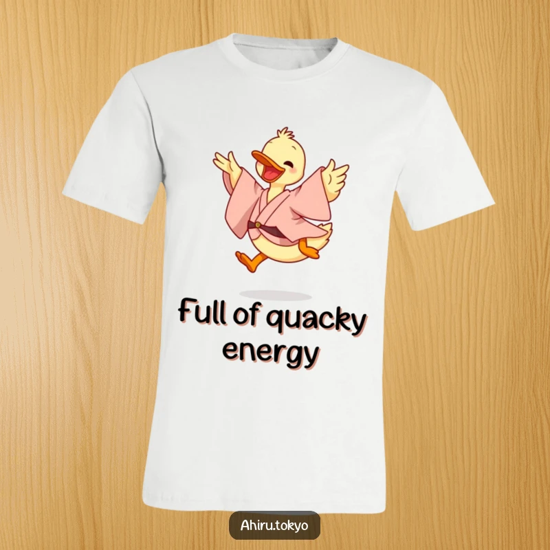 Funny Leaping Duck T-Shirt: A duck dons a flowing kimono and leaps joyfully, embodying energy and lighthearted humor.