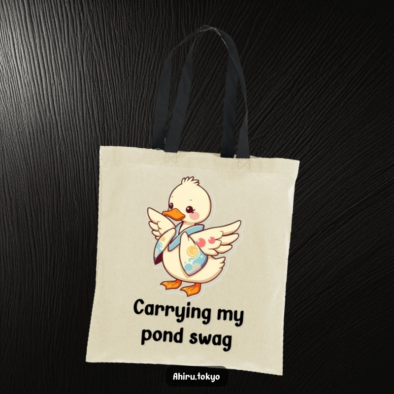 Funny Kimono Duck Tote Bag: A duck in a detailed kimono bows elegantly, ready to carry your items with a touch of playful grace.